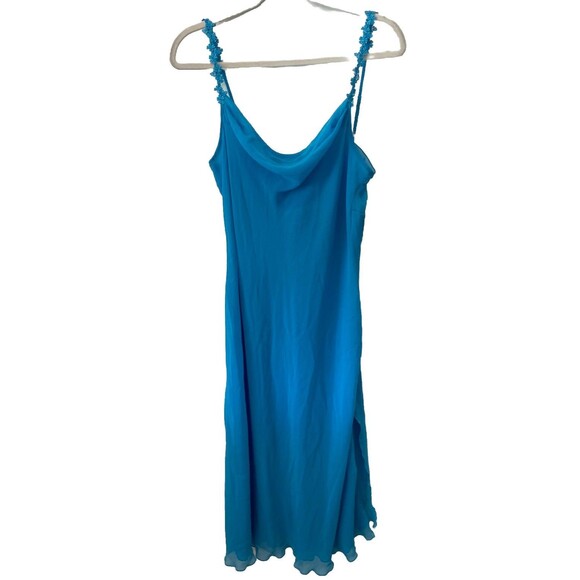 Y2k Vtg Deadstock Whimsical Delicates Ocean Blue Cowl Neck Slip Dress Sz M Fairy - Picture 6 of 15